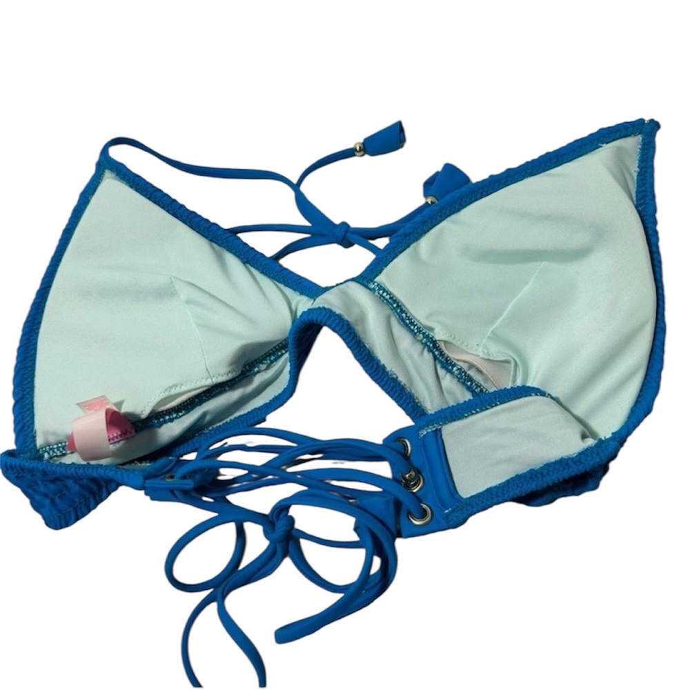 VICTORIA’S SECRET SMOCKED TRIANGLE PADDED STRAPPY BIKINI TOP BLUE MEDIUM - Picture 5 of 9